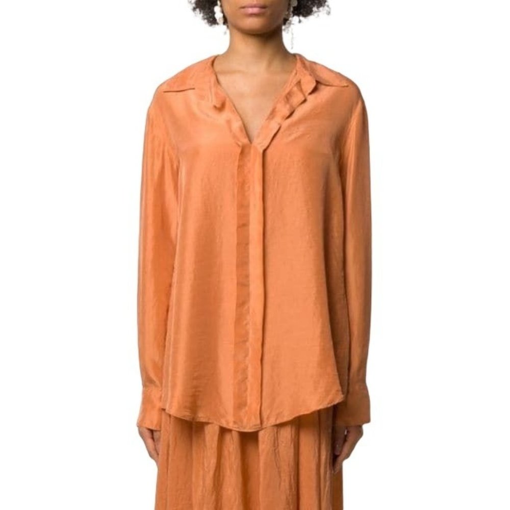 NWT Forte Forte La Seta Orange Habotai Silk Blouse Shirt Back Slit Womens Size 0
